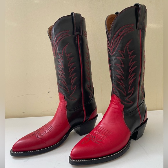 NWT Alberta Boots Black Red Cowhide Leather Cowboy Western Boots Women Size 9.5 - Picture 1 of 8